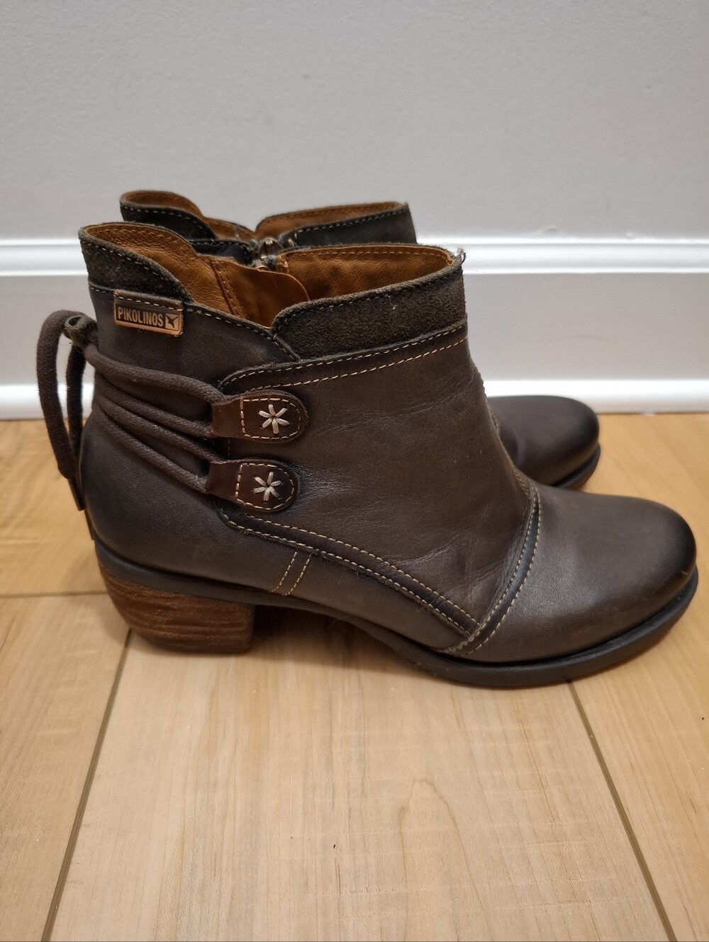 Pikolinos Ankle Boots Women's 38 Brown Leather Le Mans Buckle Straps Western